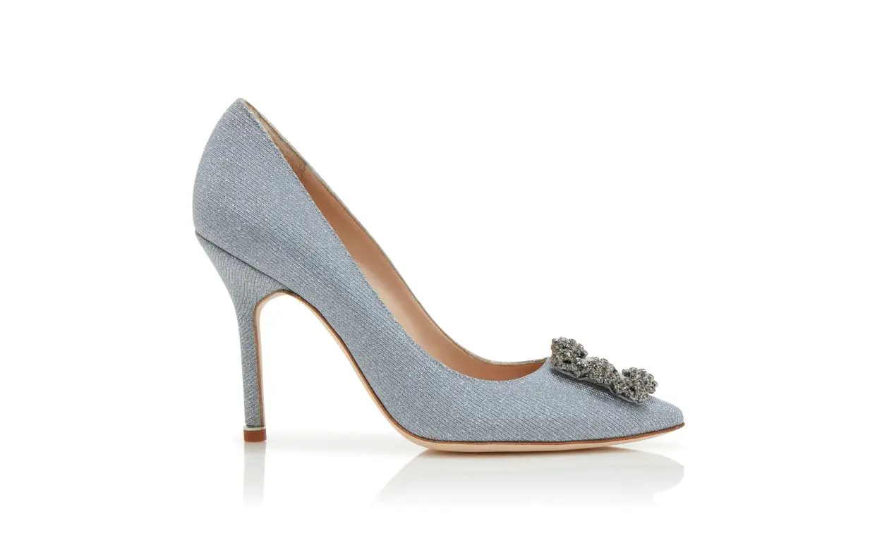 HANGISI GLITTER Silver Glitter Fabric Jewel Buckle Pumps