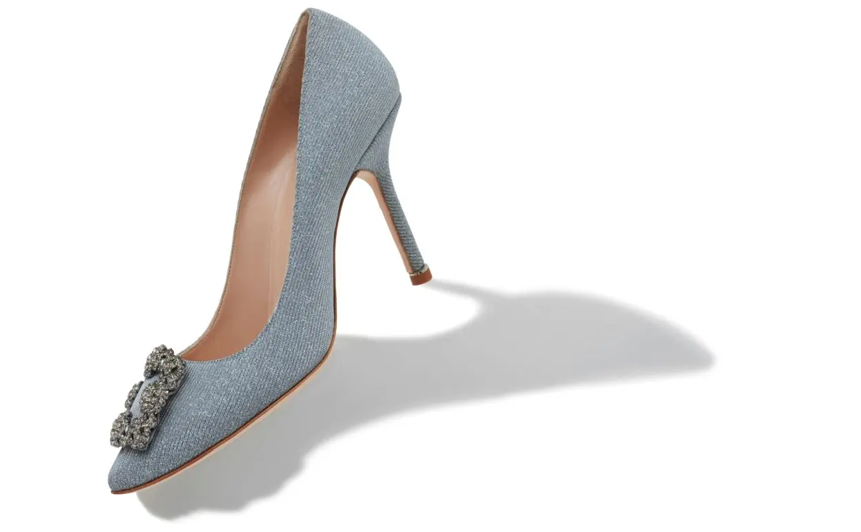 HANGISI GLITTER Silver Glitter Fabric Jewel Buckle Pumps