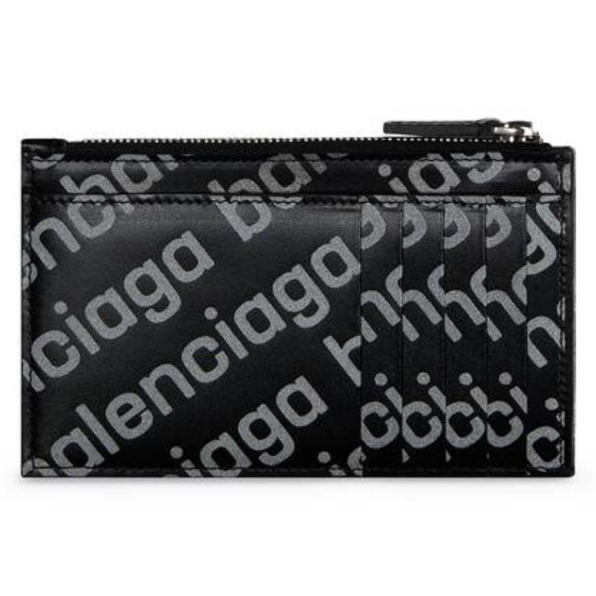 MEN'S CASH LARGE LONG COIN AND CARD HOLDER REFLECTIVE ALLOVER LOGO PRINTED IN BLACK