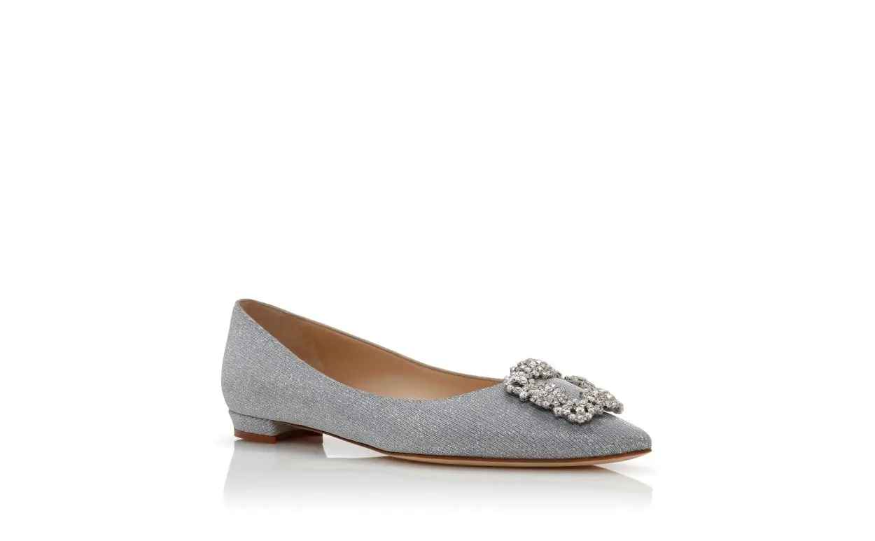 HANGISIFLAT GLITTER Silver Glitter Fabric Jewel Buckle Flat Shoes