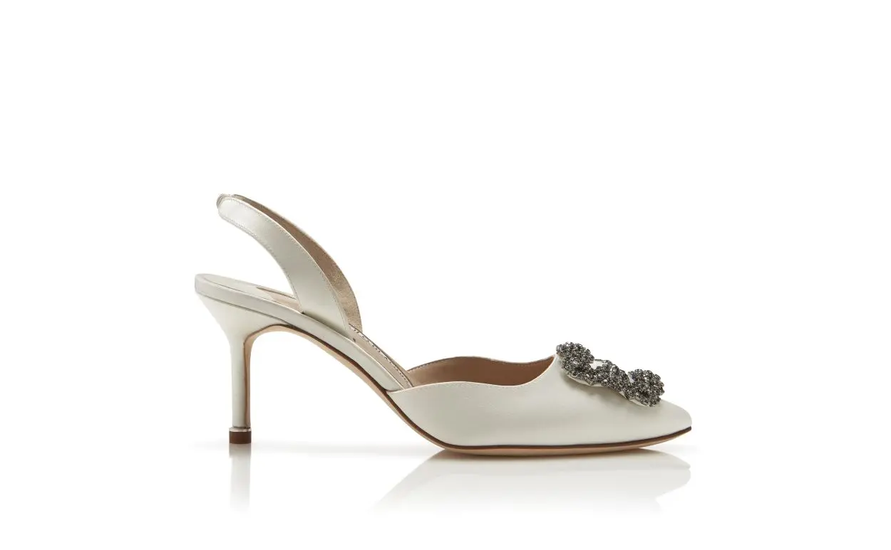 HANGISLI Cream Satin Jewel Buckle Slingback Pumps