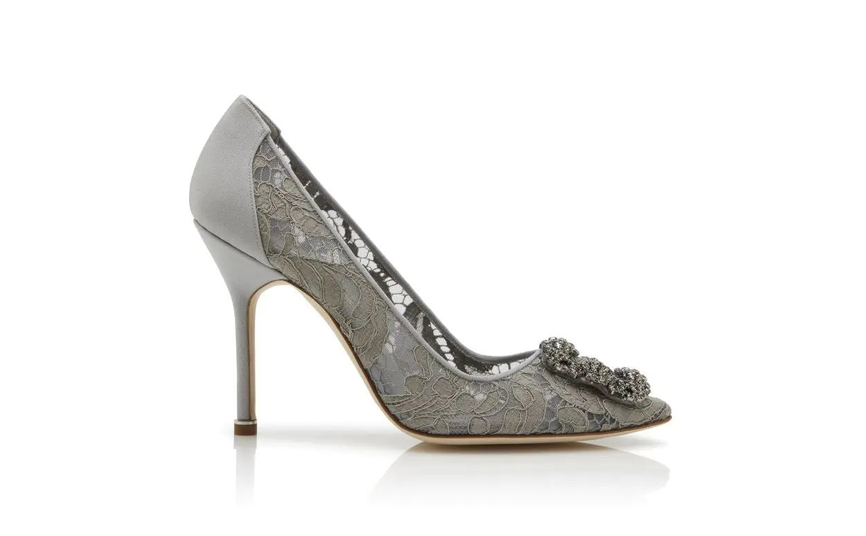 HANGISI LACE Grey Lace Jewel Buckle Pumps