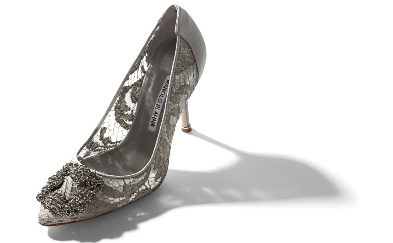 HANGISI LACE Grey Lace Jewel Buckle Pumps