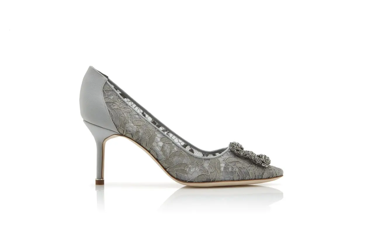 HANGISI LACE 70 Grey Lace Jewel Buckled Pumps