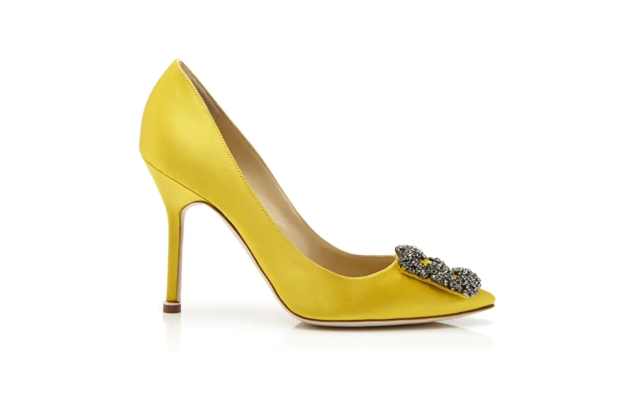 HANGISI Yellow Satin Jewel Buckle Pumps