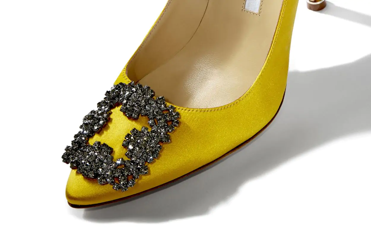 HANGISI Yellow Satin Jewel Buckle Pumps