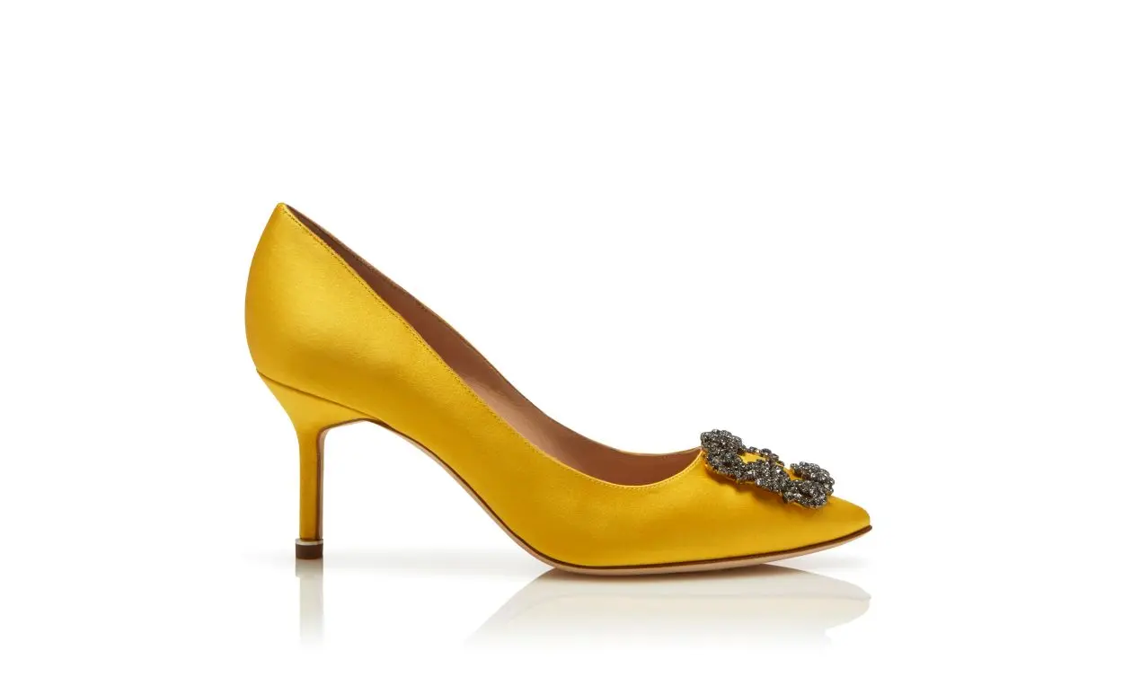 HANGISI 70 Yellow Satin Jewel Buckle Pumps