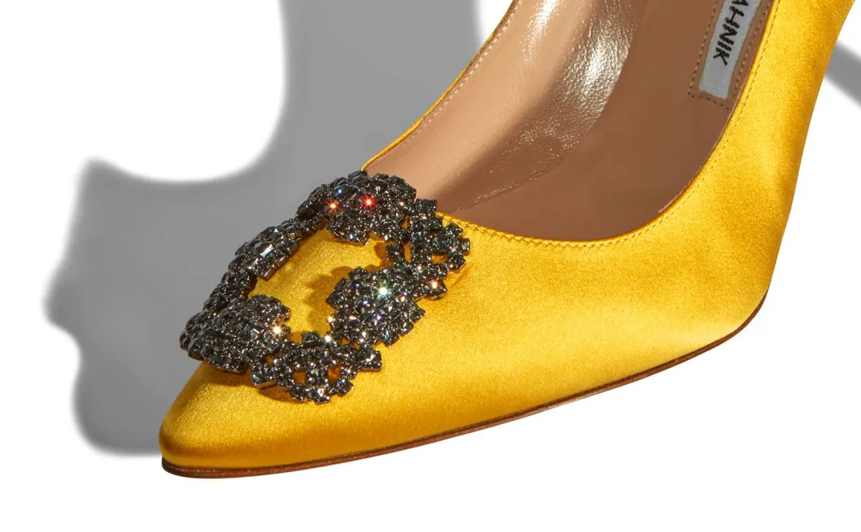 HANGISI 70 Yellow Satin Jewel Buckle Pumps