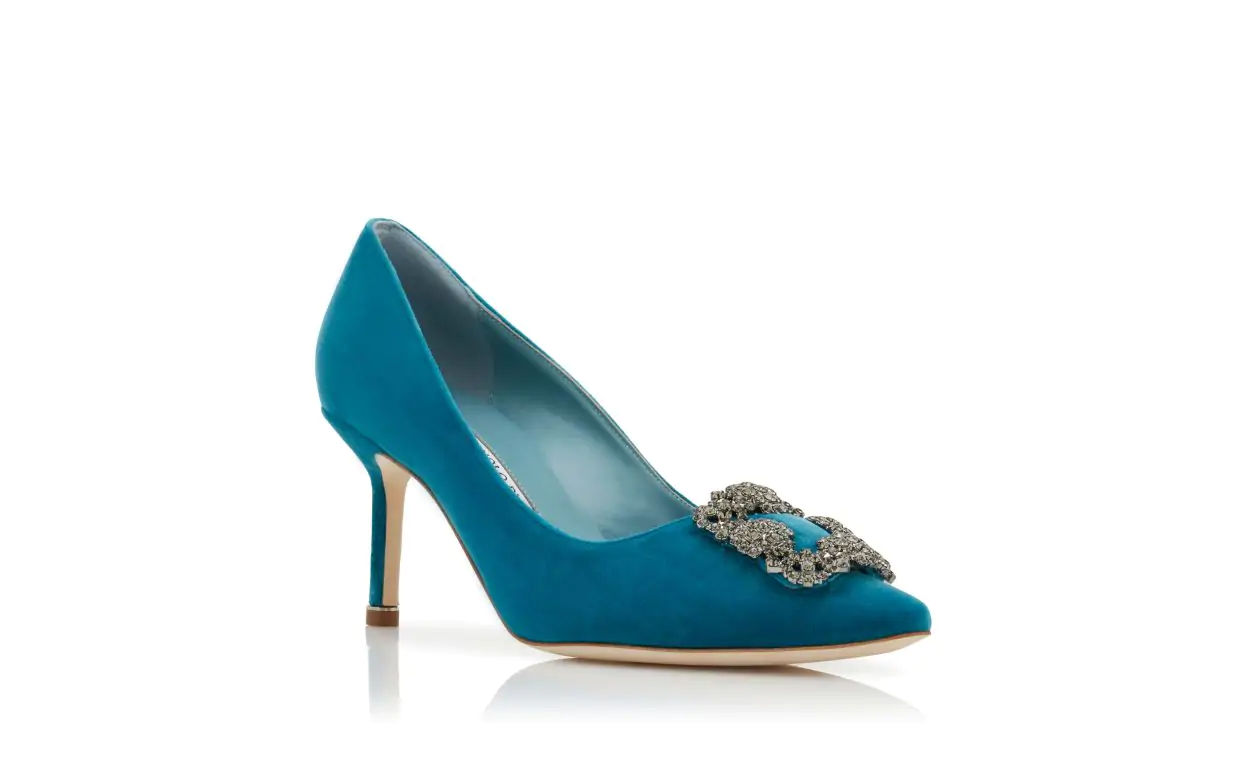 HANGISI VELVET 70 Blue Velvet Jewel Buckle Pumps