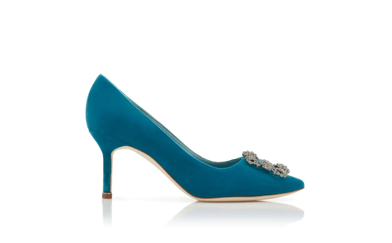 HANGISI VELVET 70 Blue Velvet Jewel Buckle Pumps