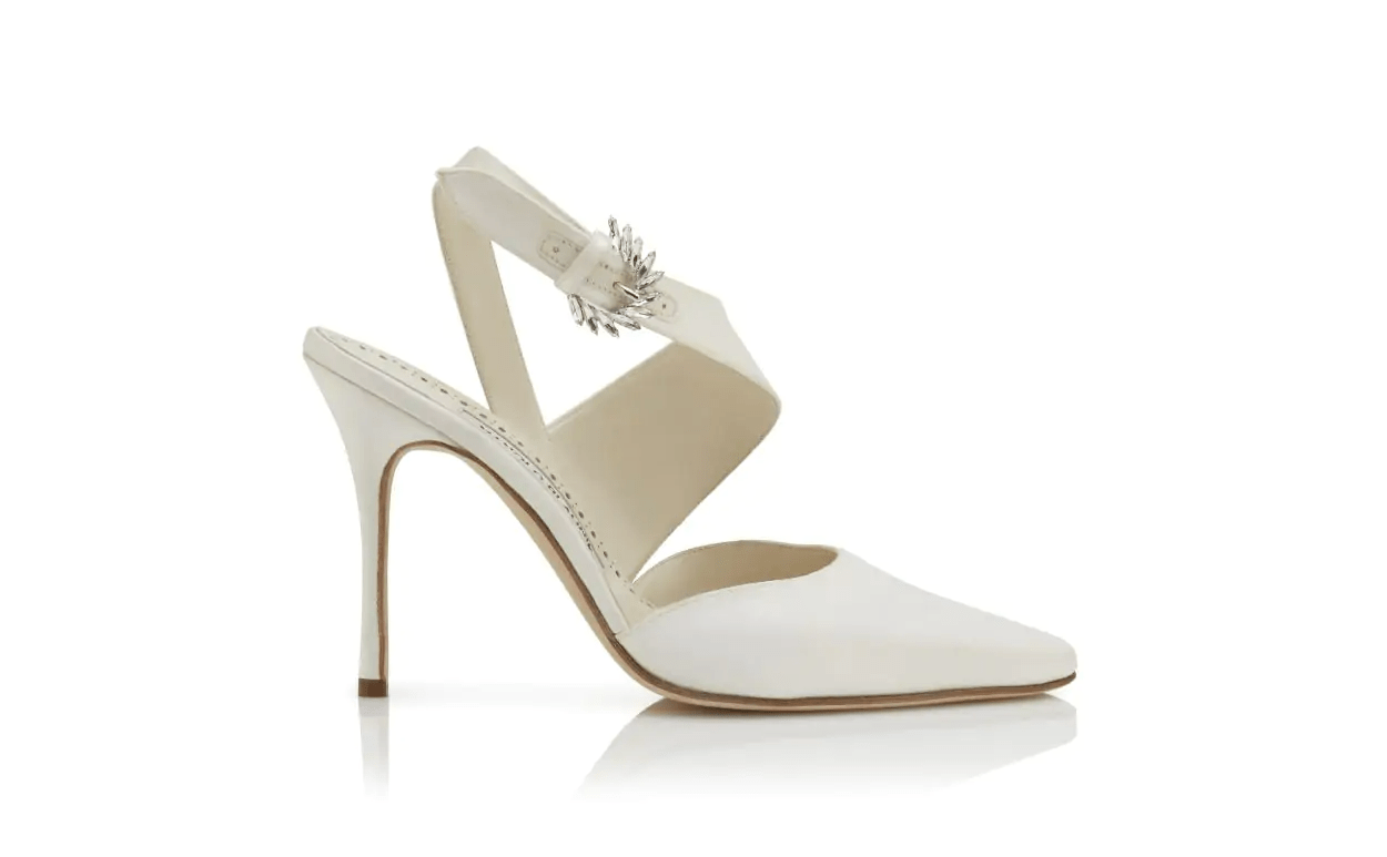 HAFELA CREAM SATIN EMBELLISHED PUMPS 