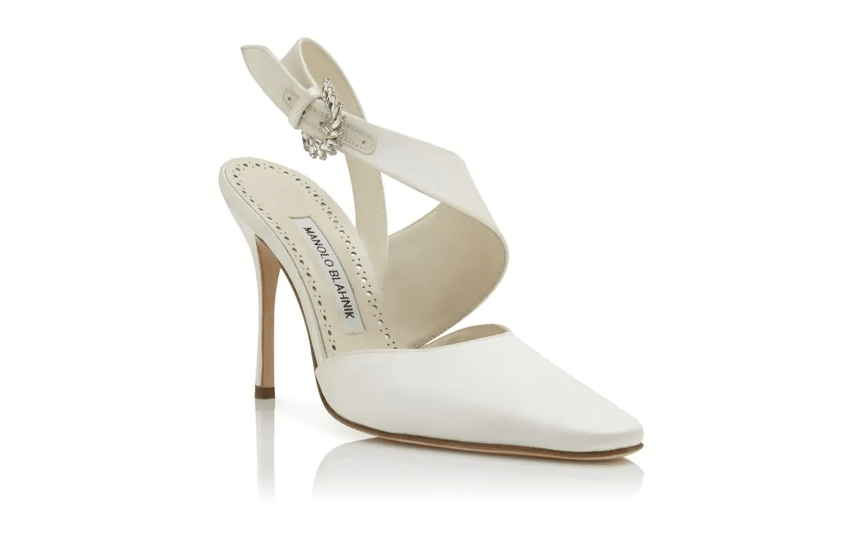 HAFELA CREAM SATIN EMBELLISHED PUMPS 