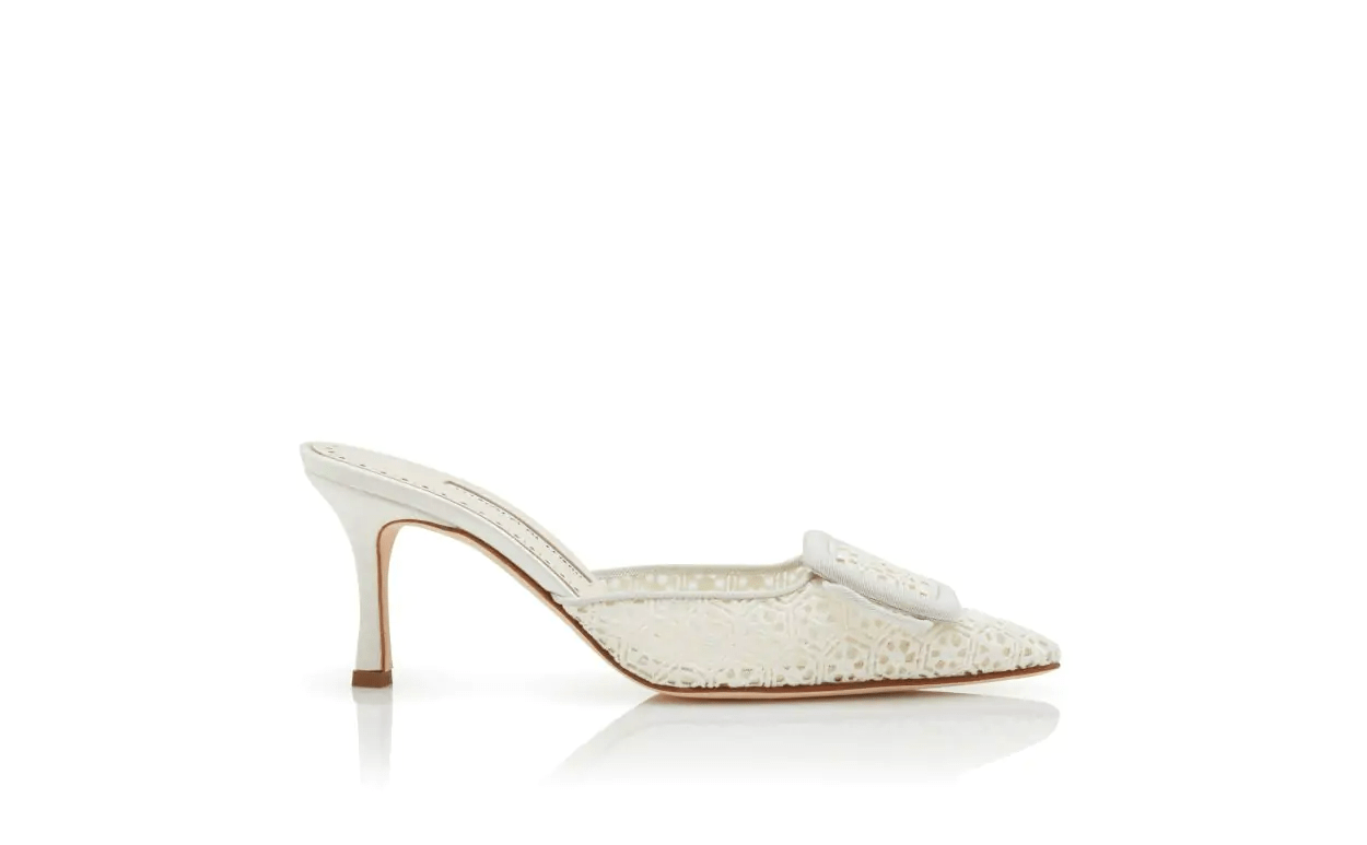 MAYSALEBI IVORY LACE BUCKLE DETAIL MULES 
