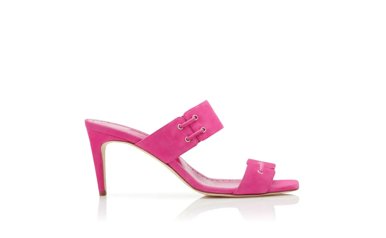 NEBRE BRIGHT PINK SUEDE LACE DETAIL MULES 