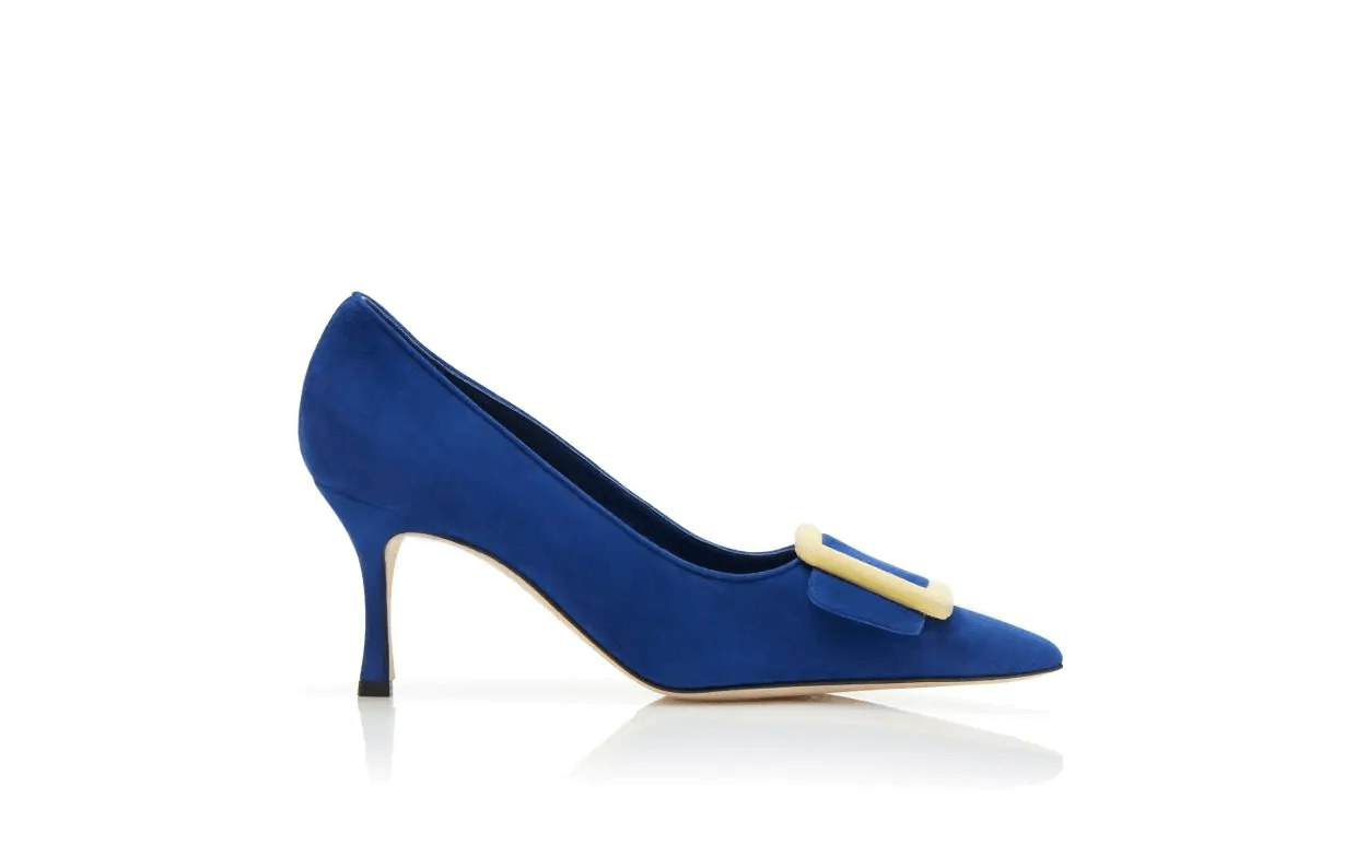 MAYSALEPUMP 70 BLUE AND YELLOW SUEDE BUCKLE PUMPS