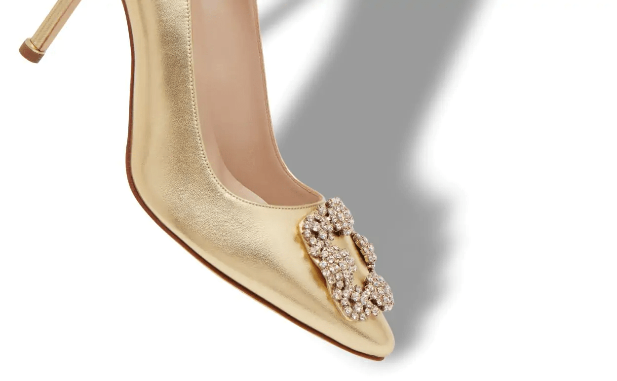 HANGISI 90 GOLD NAPPA LEATHER JEWEL BUCKLE PUMPS