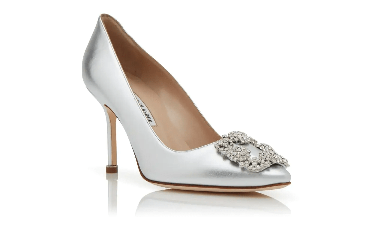 HANGISI 90 SILVER NAPPA LEATHER JEWEL BUCKLE PUMPS 
