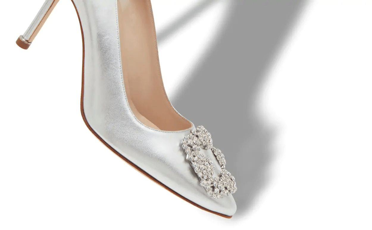 HANGISI 90 SILVER NAPPA LEATHER JEWEL BUCKLE PUMPS 