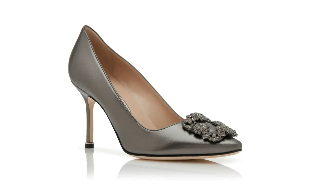 HANGISI 90 DARK GREY NAPPA LEATHER JEWEL BUCKLE PUMPS