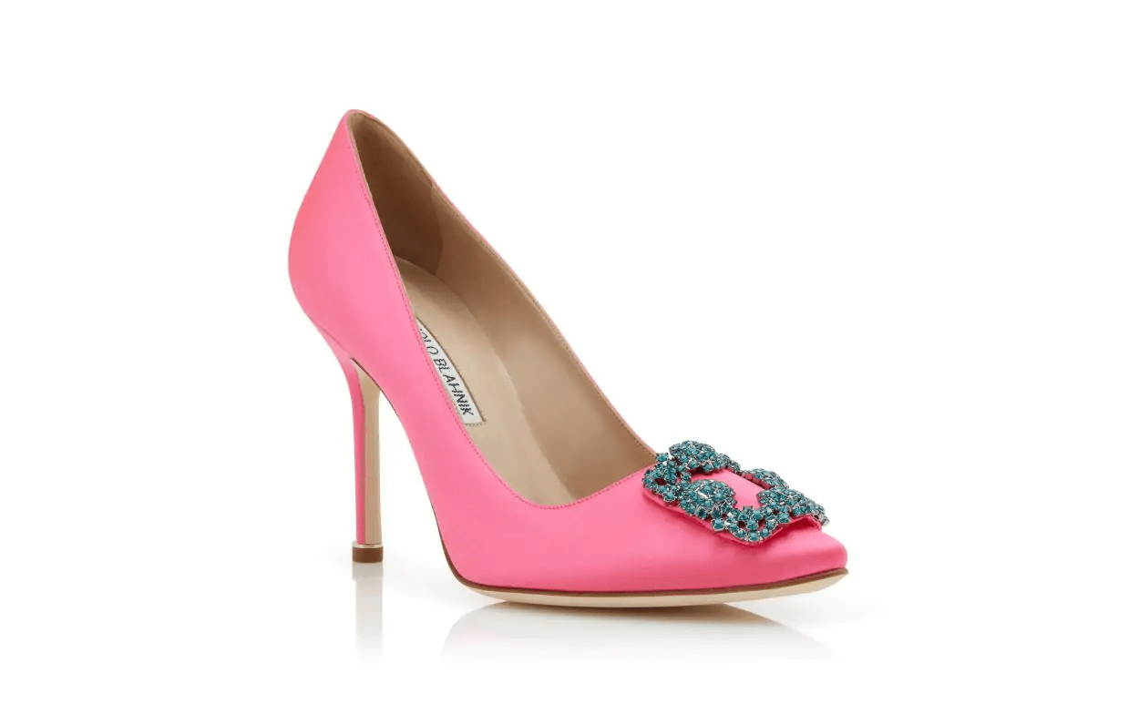 HANGISI BRIGHT PINK SATIN JEWEL BUCKLE PUMPS