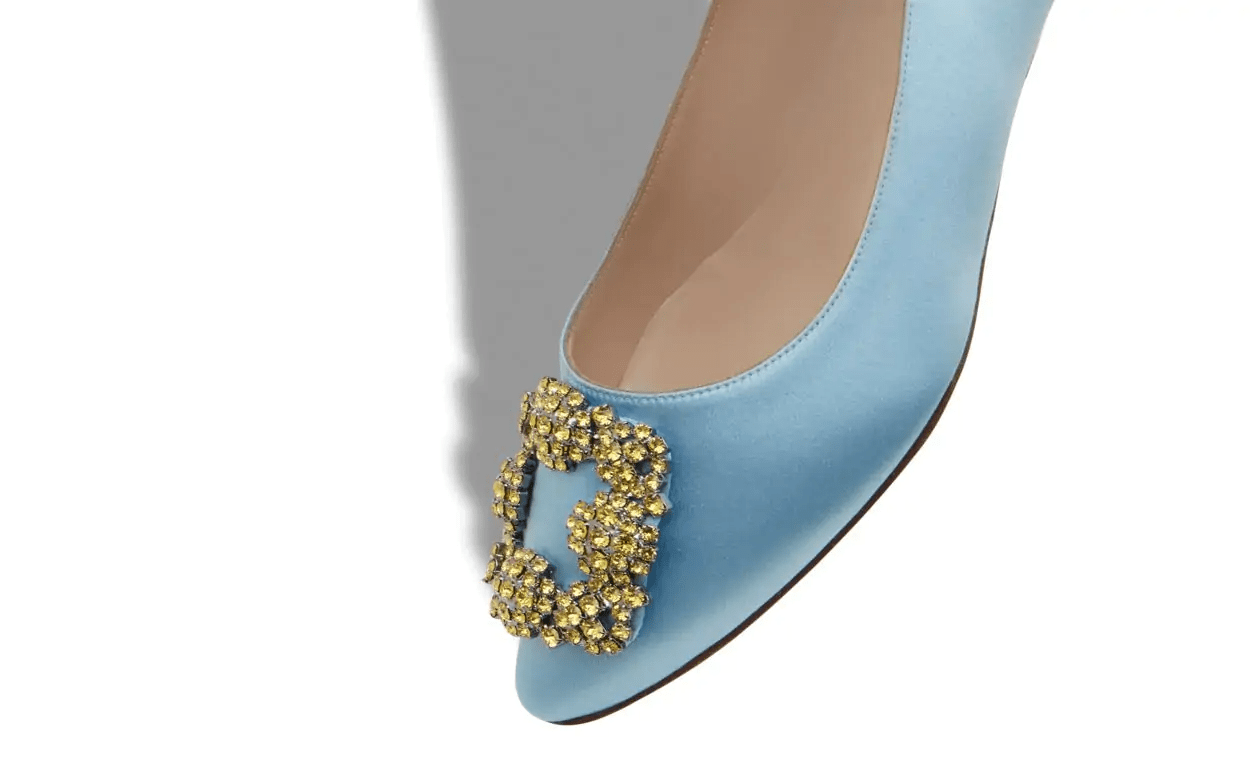 HANGISIFLAT LIGHT BLUE SATIN JEWEL BUCKLE FLAT SHOES 