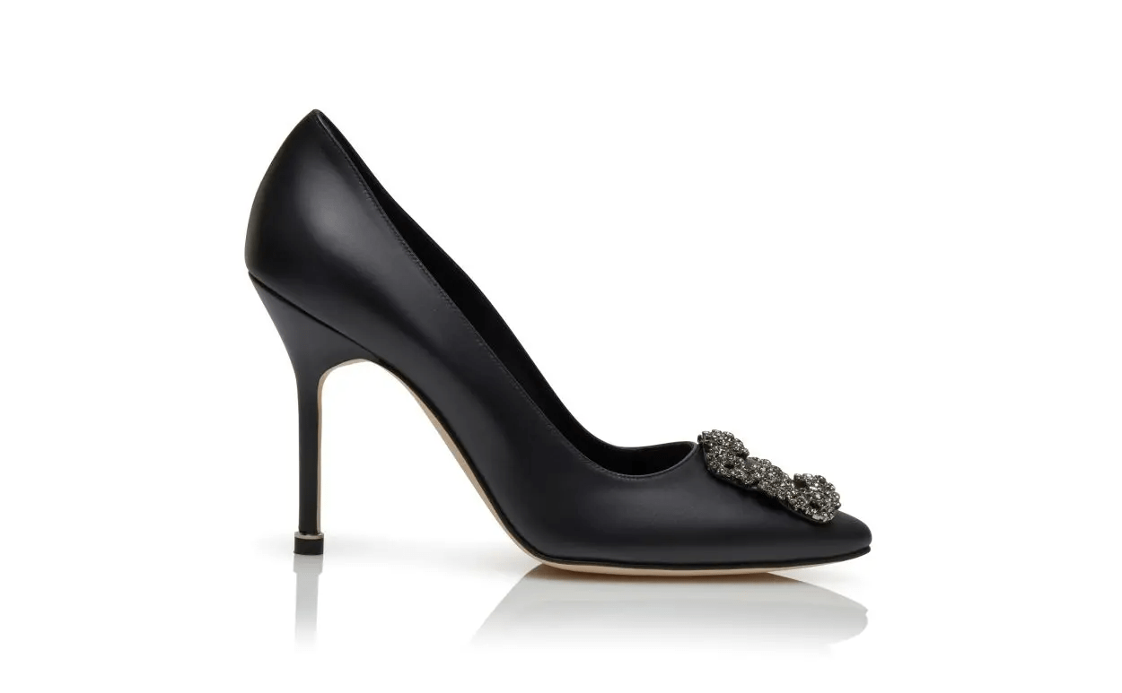 HANGISI BLACK CALF LEATHER JEWEL BUCKLE PUMPS 