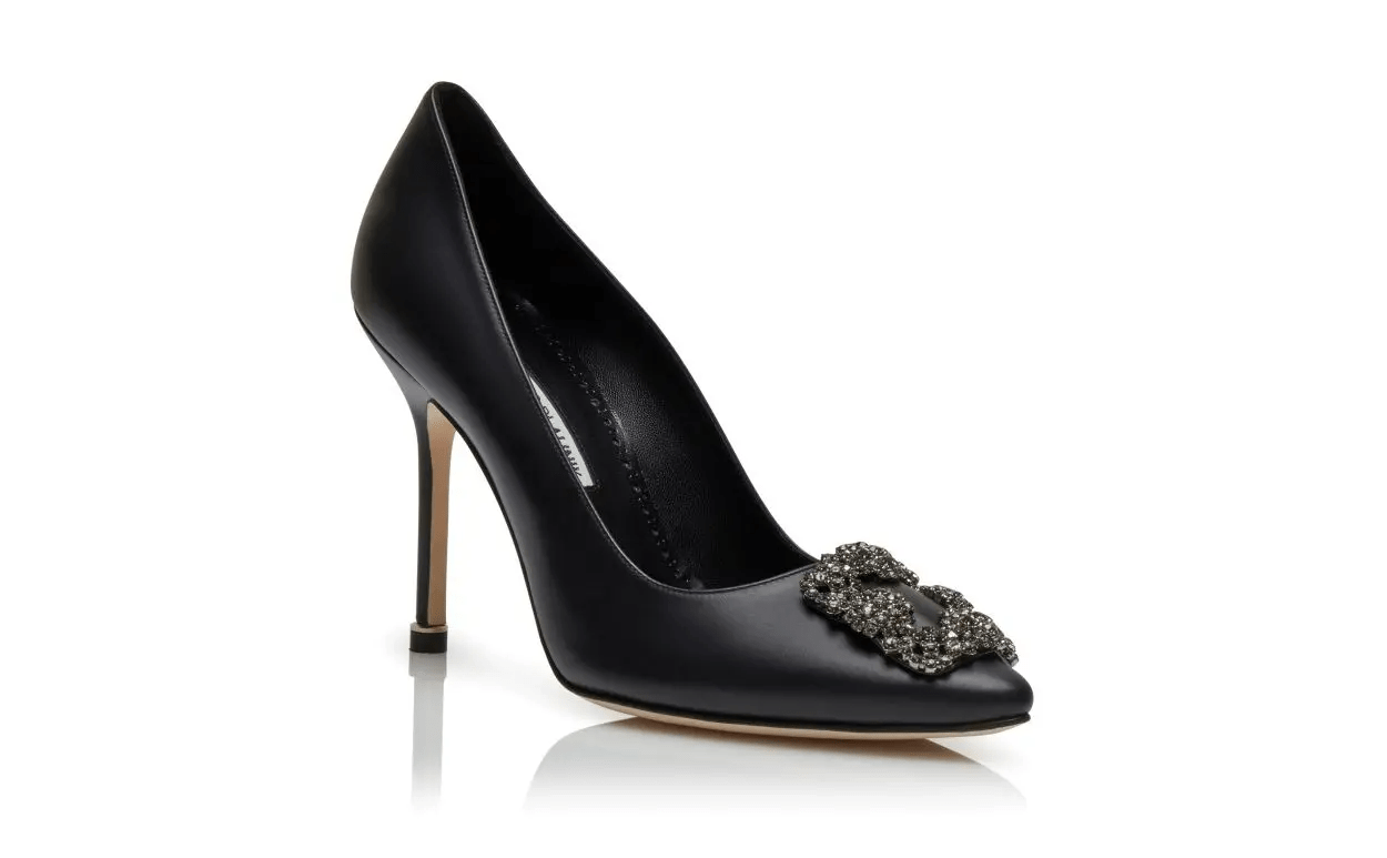 HANGISI BLACK CALF LEATHER JEWEL BUCKLE PUMPS 
