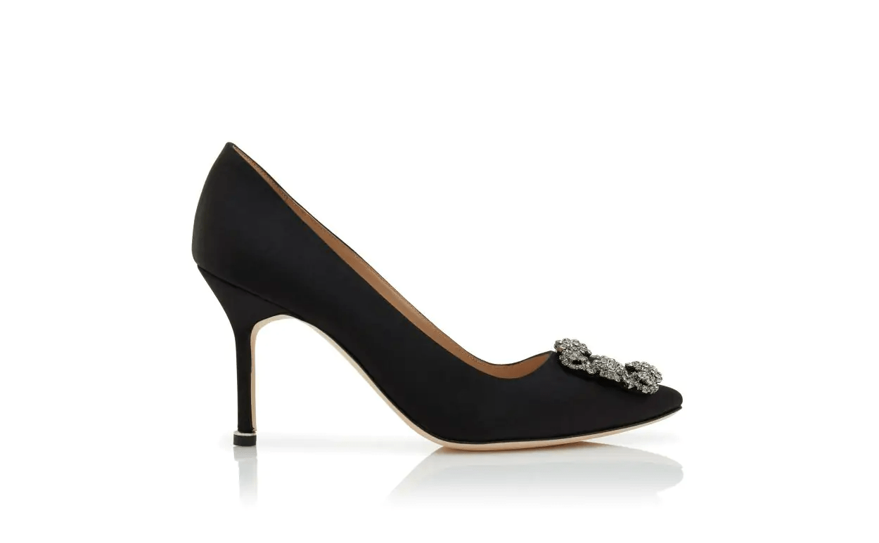 HANGISI 90 BLACK SATIN JEWEL BUCKLE PUMPS 