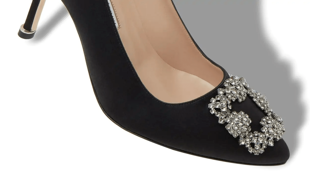 HANGISI 90 BLACK SATIN JEWEL BUCKLE PUMPS 
