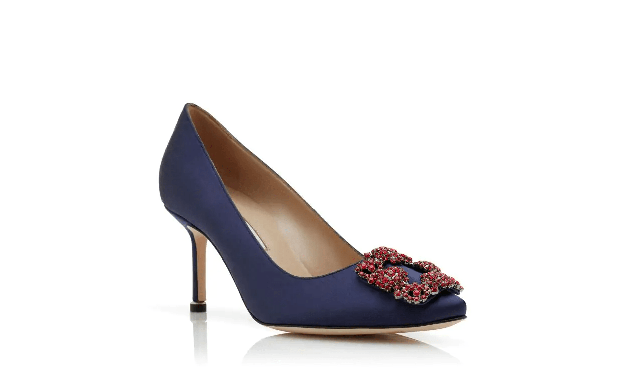 HANGISI 70 NAVY BLUE SATIN JEWEL BUCKLE PUMPS 