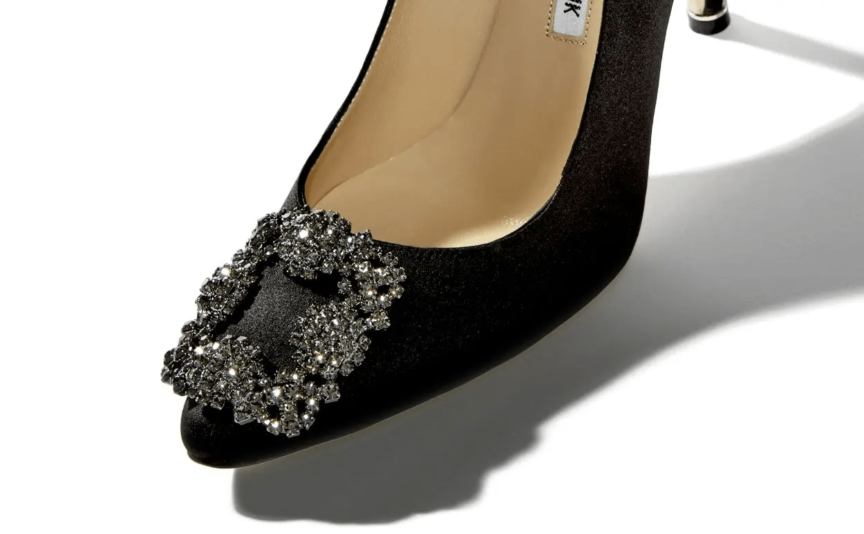 HANGISI BLACK SATIN JEWEL BUCKLE PUMPS