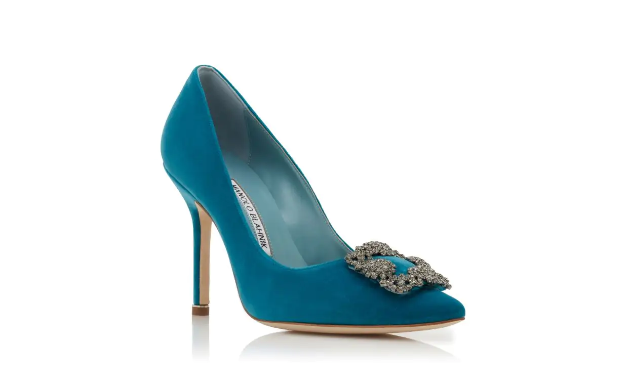HANGISI VELVET Blue Velvet Jewel Buckle Pumps