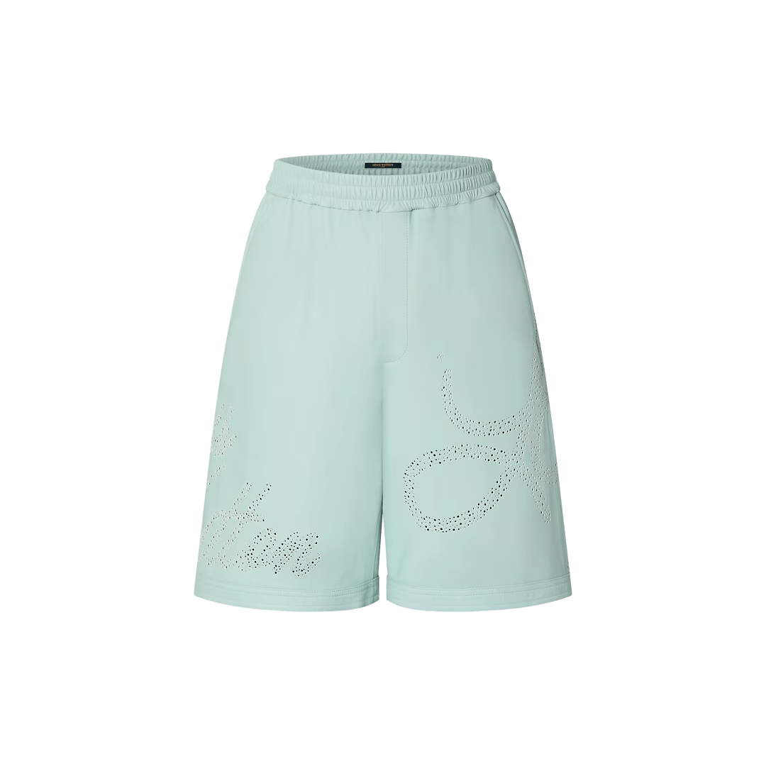 Perforated leather shorts