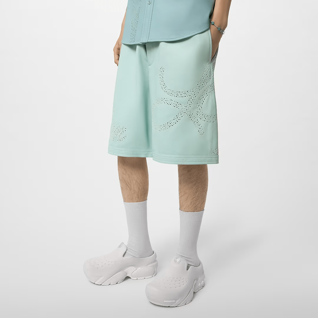 Perforated leather shorts