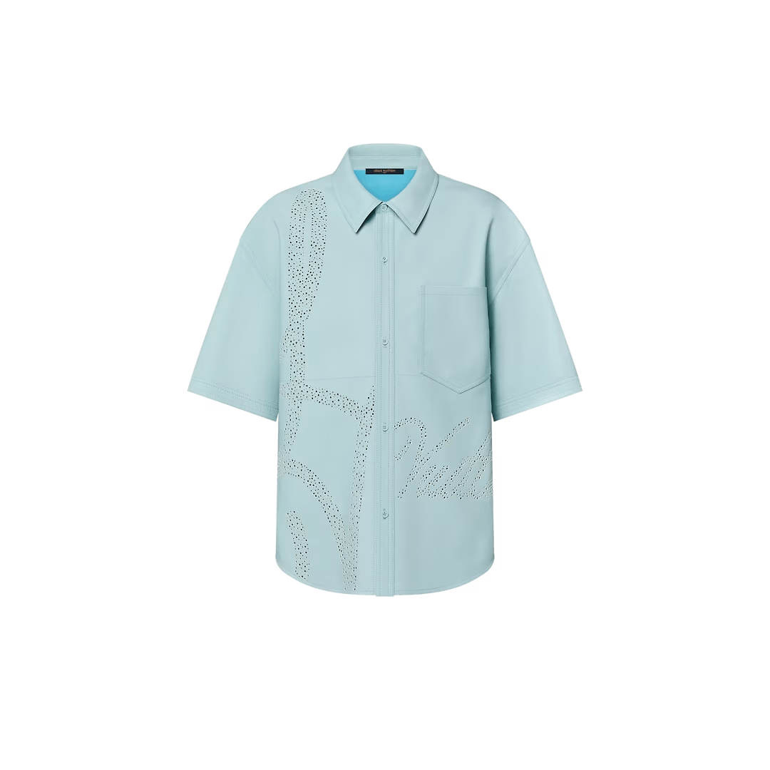 Perforated Leather Short-Sleeved Shirt