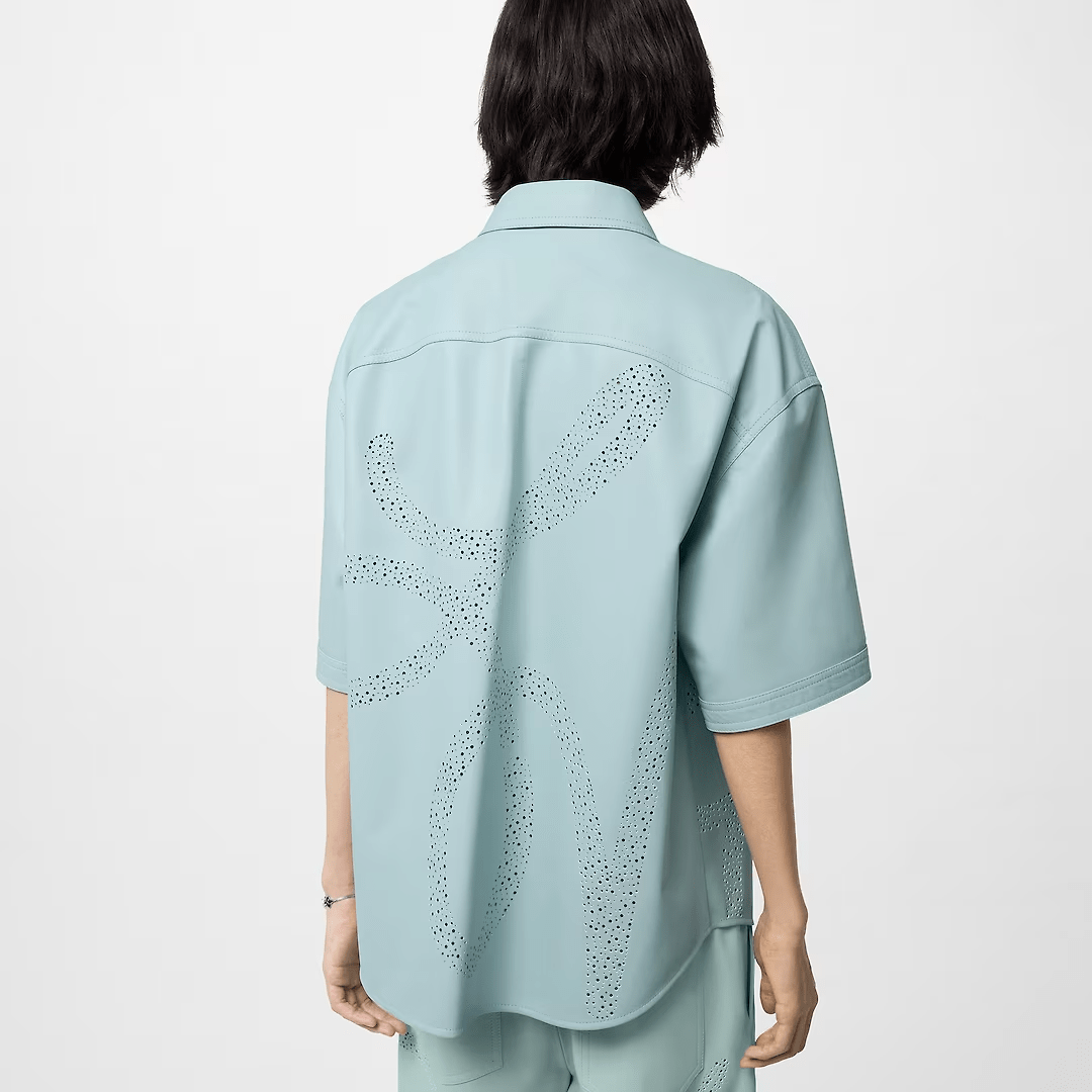 Perforated Leather Short-Sleeved Shirt