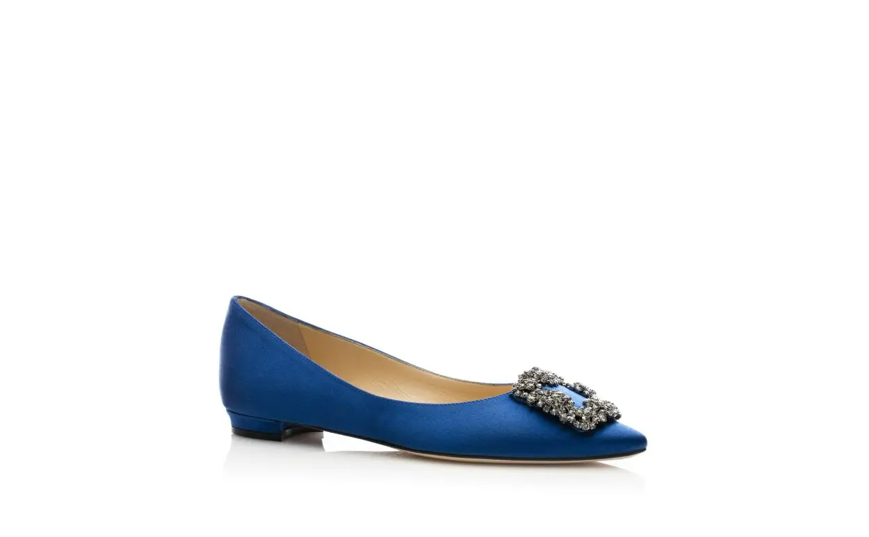 HANGISIFLAT BLUE SATIN JEWEL BUCKLE FLAT SHOES