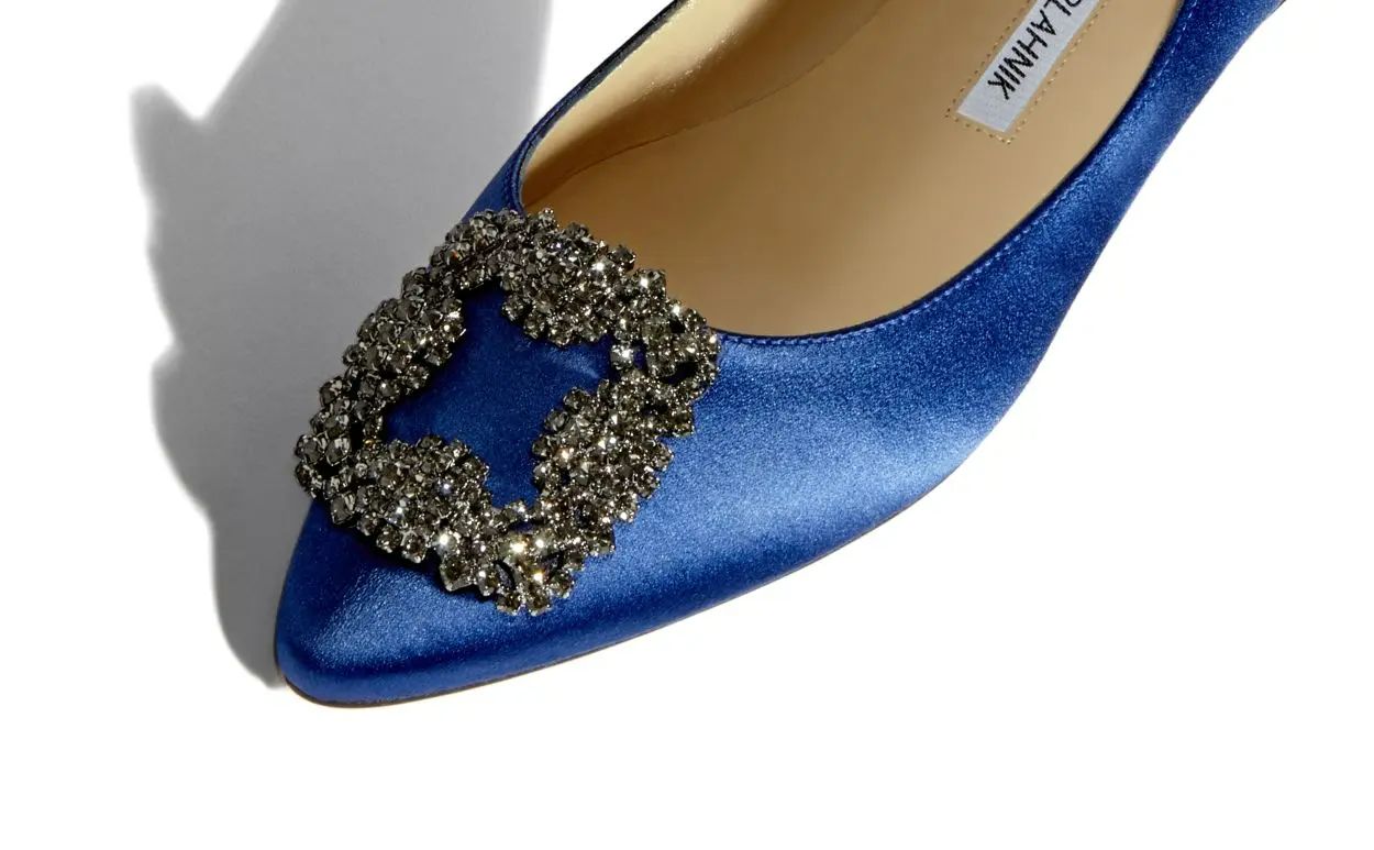 HANGISIFLAT BLUE SATIN JEWEL BUCKLE FLAT SHOES