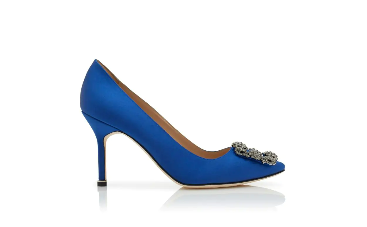 HANGISI 90 BLUE SATIN JEWEL BUCKLE PUMPS 