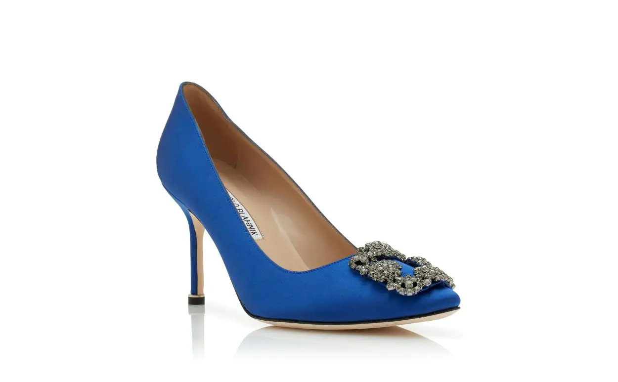 HANGISI 90 BLUE SATIN JEWEL BUCKLE PUMPS 