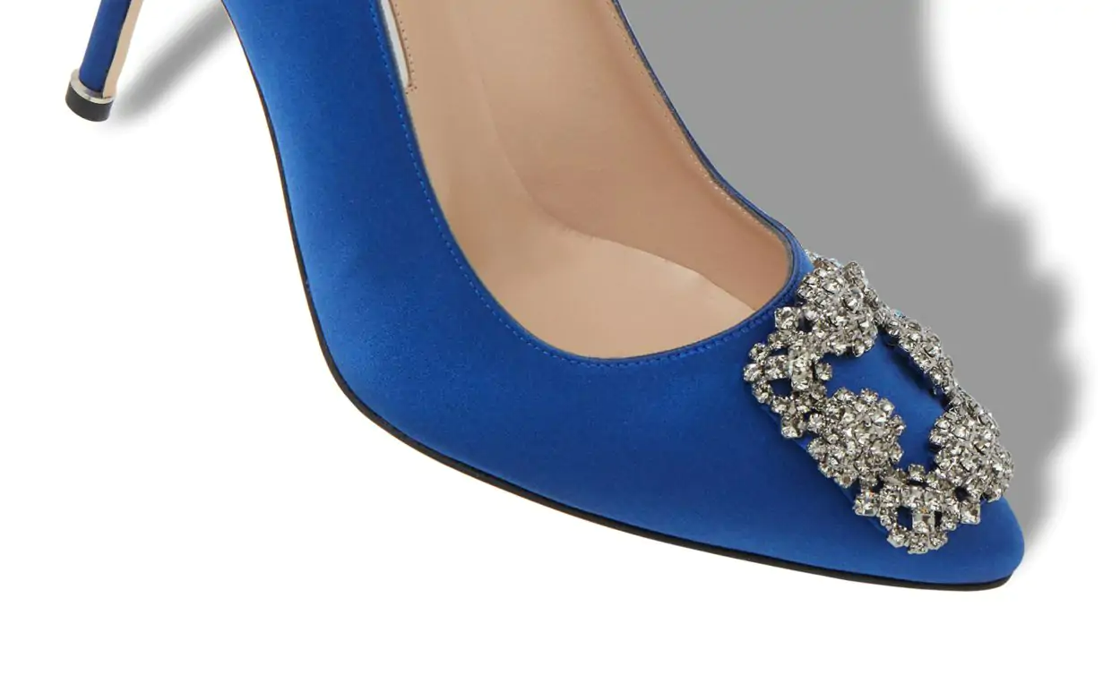 HANGISI 90 BLUE SATIN JEWEL BUCKLE PUMPS 