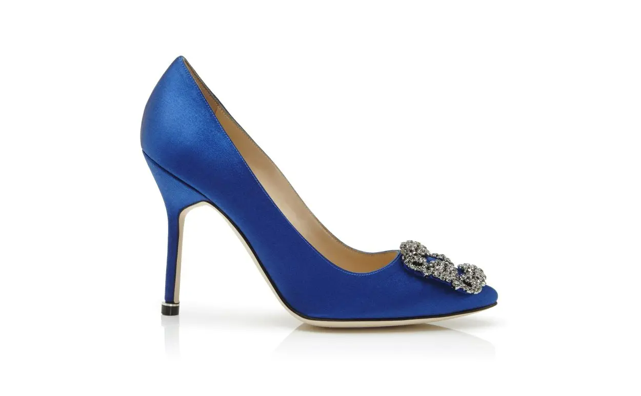 HANGIS BLUE SATIN JEWEL BUCKLE PUMPS 