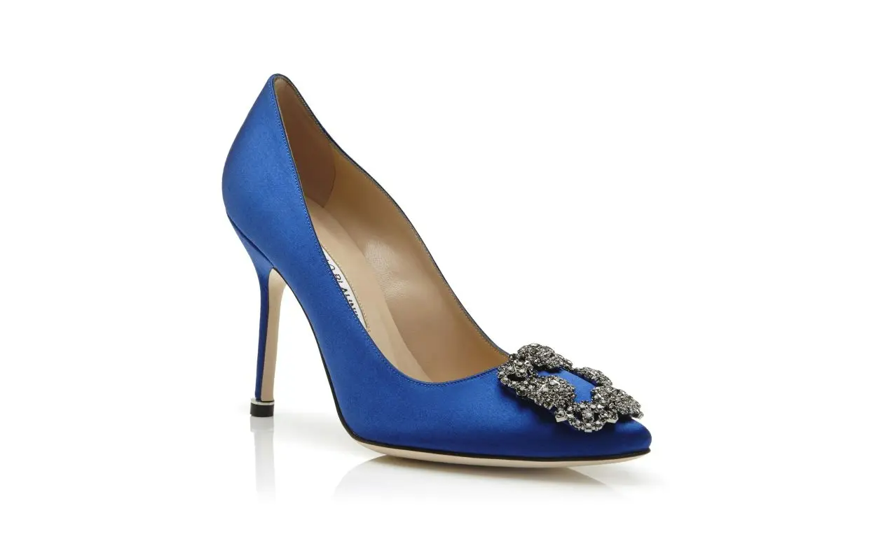 HANGIS BLUE SATIN JEWEL BUCKLE PUMPS 