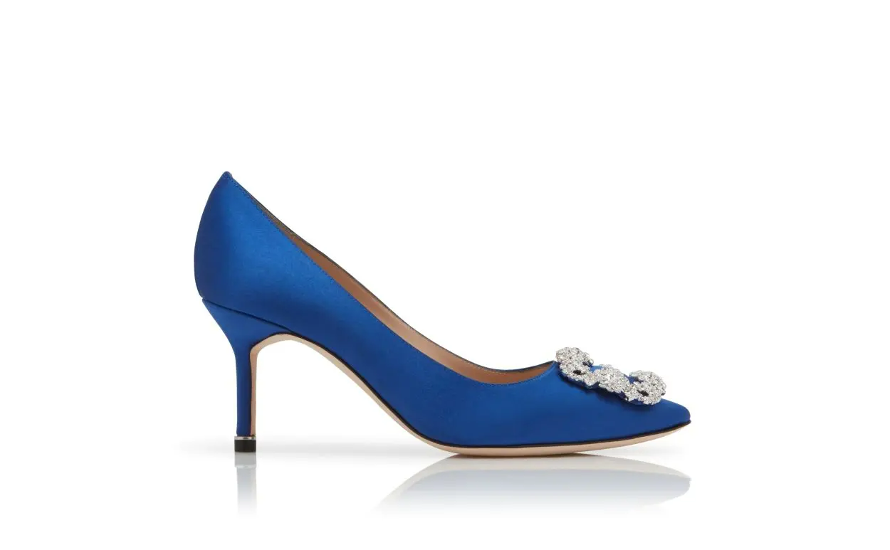 HANGISI 70 DARK BLUE SATIN JEWEL BUCKLE PUMPS 