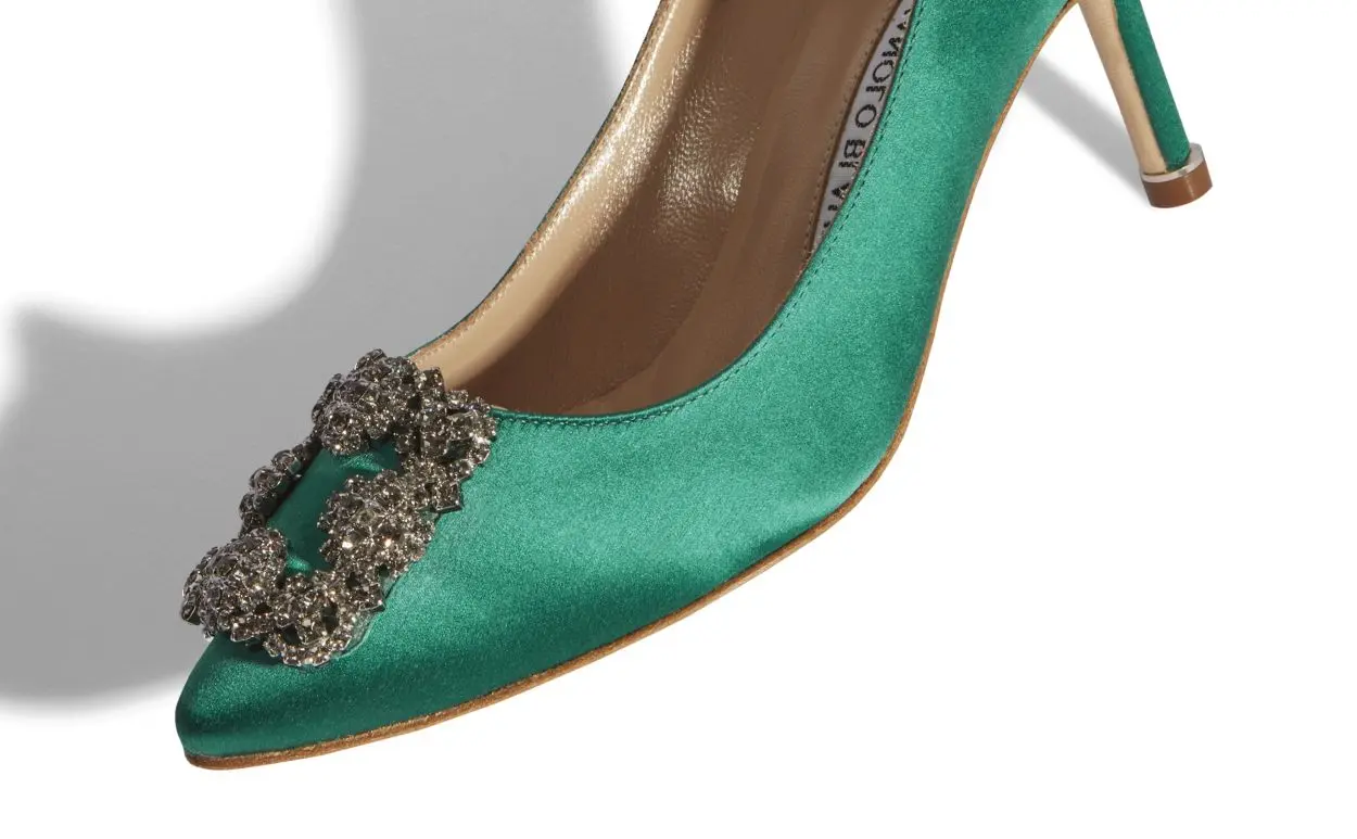 HANGISI 70 Green Satin Jewel Buckle Pumps