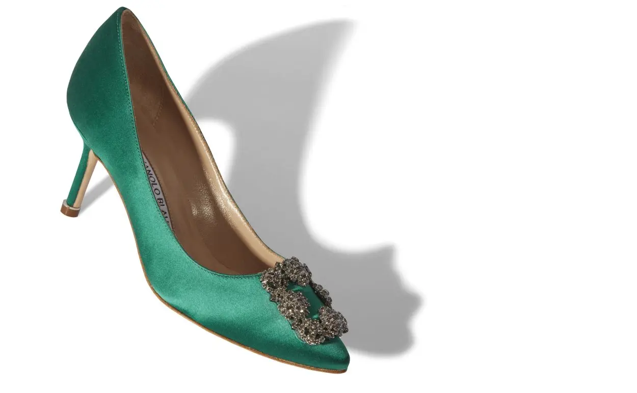 HANGISI 70 Green Satin Jewel Buckle Pumps