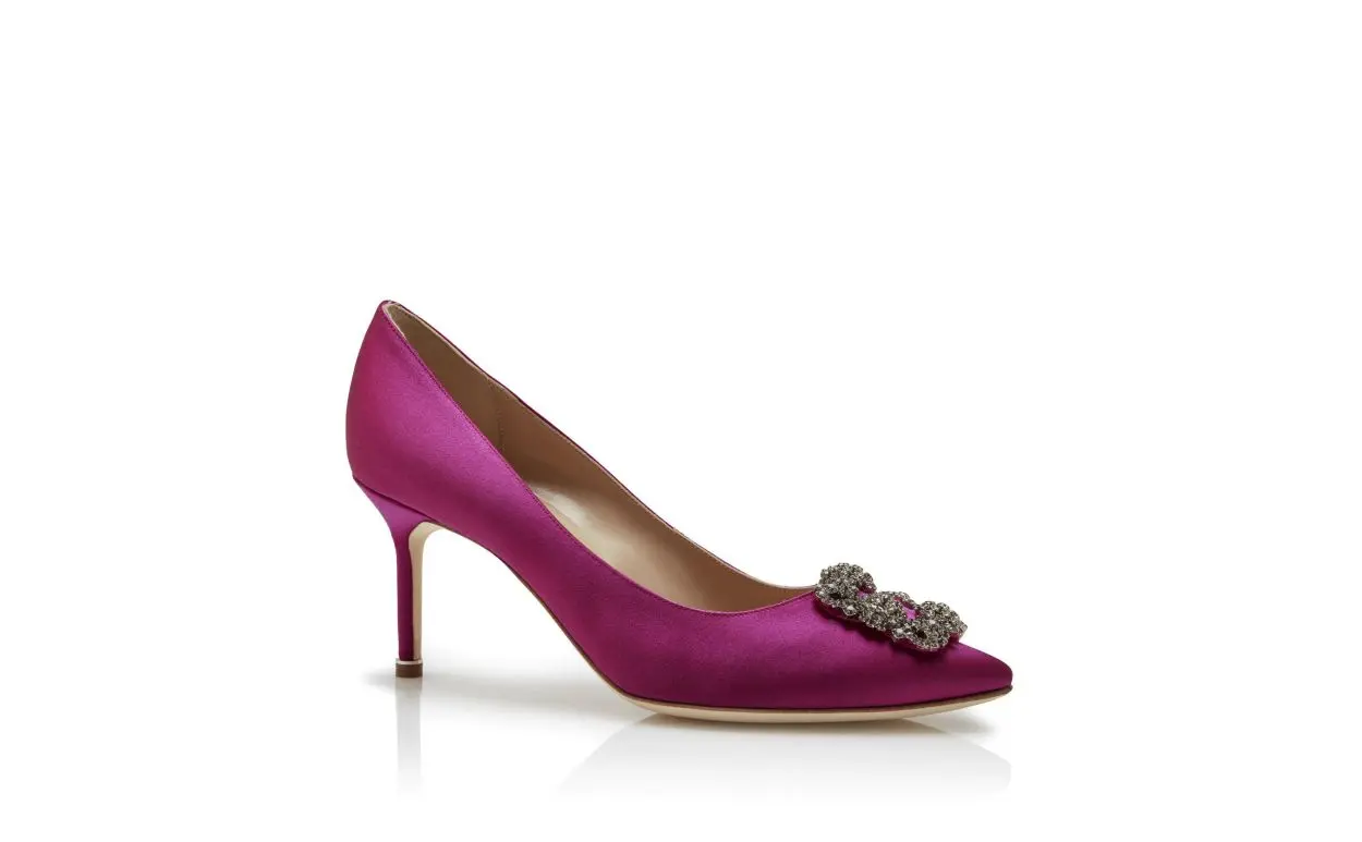 HANGISI 70 Dark Fuchsia Satin Jewel Buckle Pumps