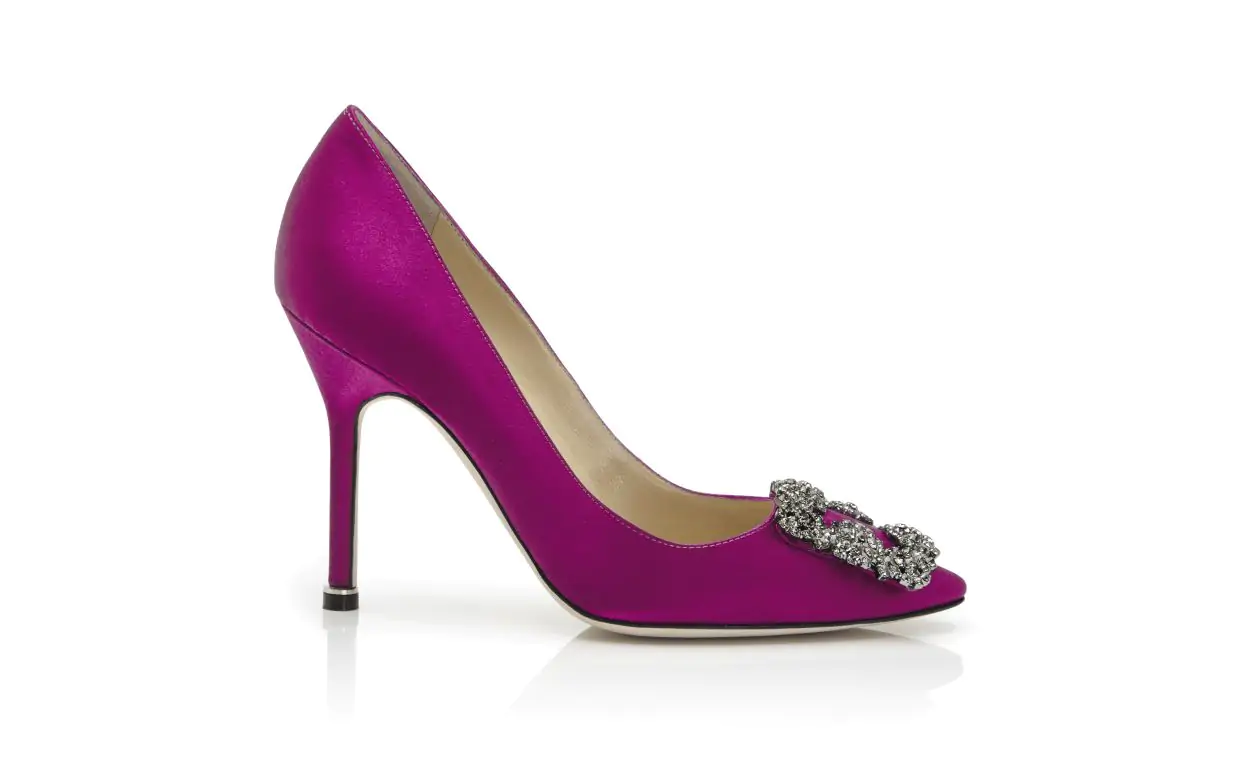 HANGISI Dark Fuchsia Satin Jewel Buckle Pumps