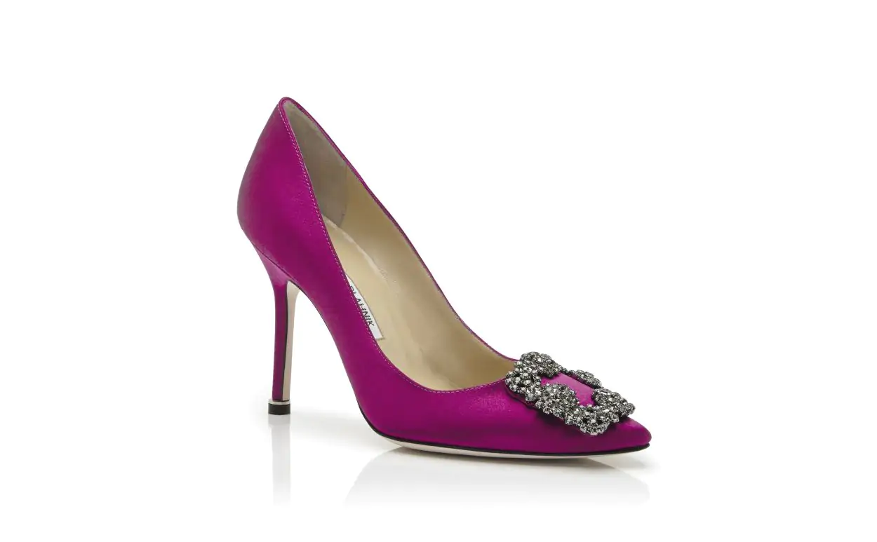 HANGISI Dark Fuchsia Satin Jewel Buckle Pumps