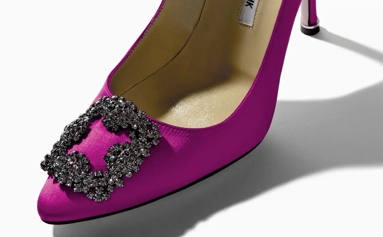 HANGISI Dark Fuchsia Satin Jewel Buckle Pumps